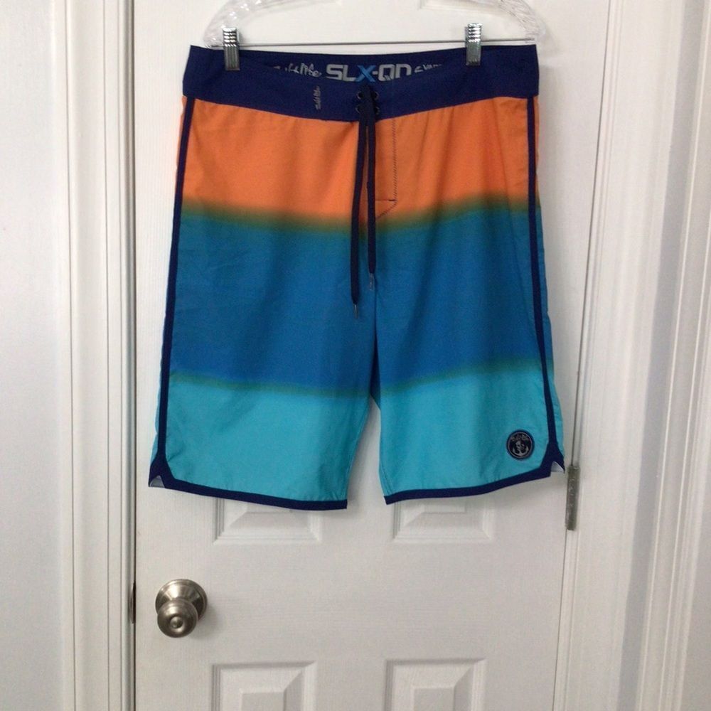 SALT LIFE SLX-QD Board Shorts Size 34, Orange, Blue, Black